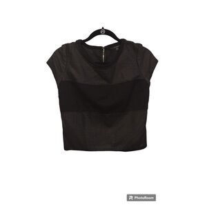 Guess crew neck black faux leather semi crop‎ top